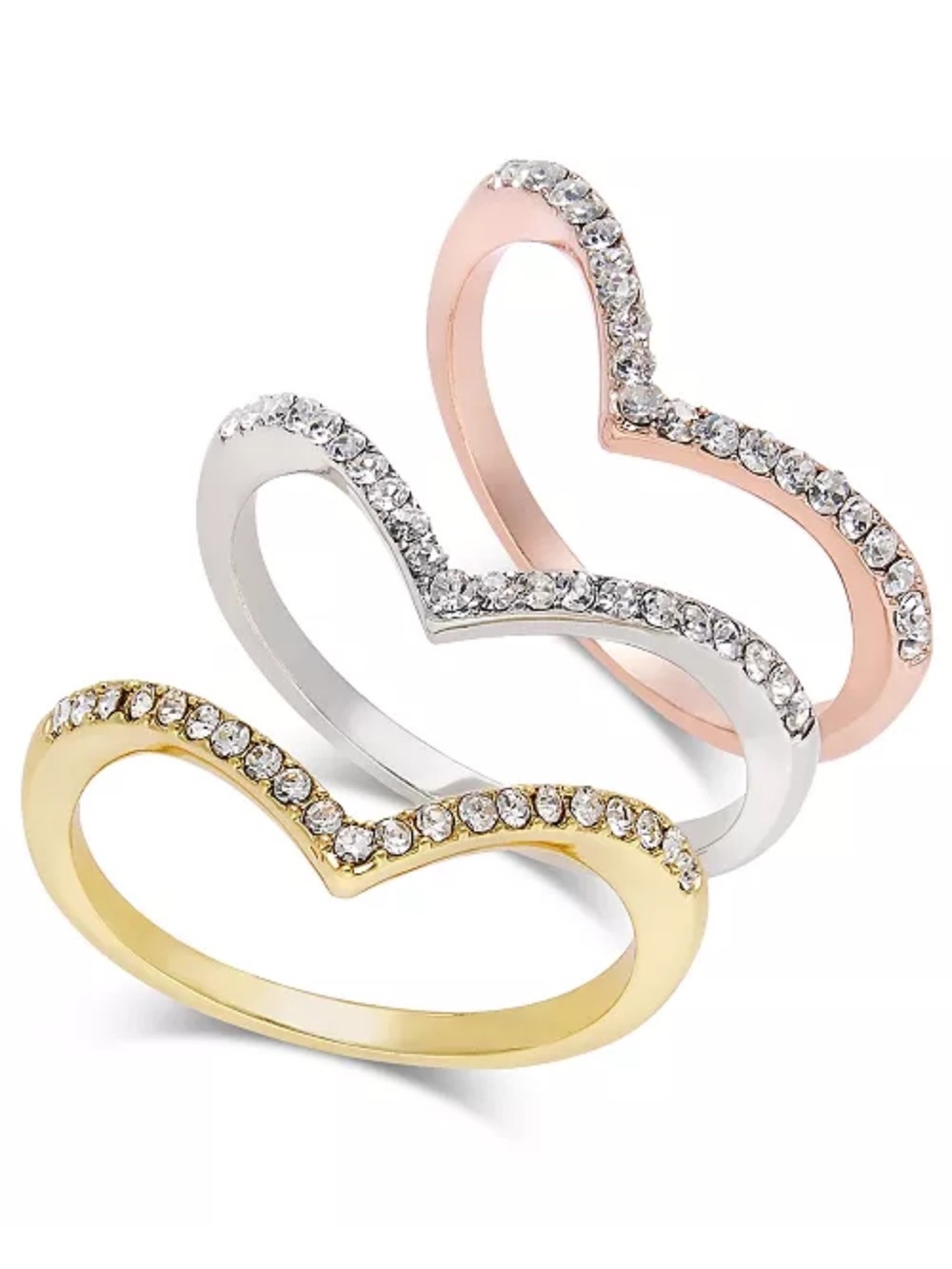 I.n.c. International Concepts Tri-Tone 3-Pc Set Crystal Chevron Stackable Rings,